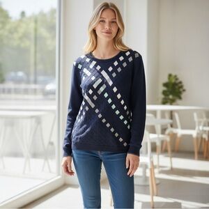 Ted Baker London Navy Sweater with Metallic Neck Trim Women XL